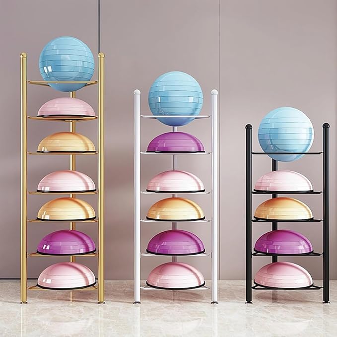 Balance Ball Half Rack 3/5/6/7 Tiers, Iron Half Exercise Balls Holder for Yoga Ball, Home Gym Studios Standing Balls Balance Trainer Shelf
