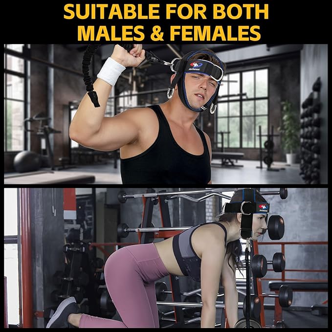 Fitness Neck Head Harness Trainer, Adjustable Chin Strap and Head Harness Strength, Neoprene Neck Exerciser for Weight Lifting, Home and Gym Use