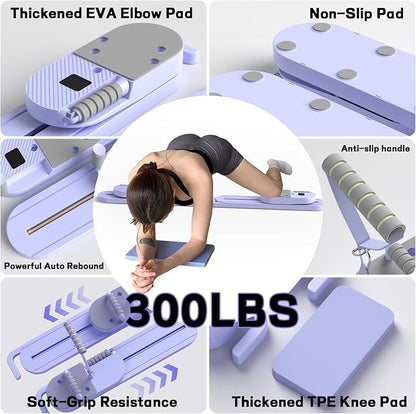 Pilates Board, Multifunctional Pilates Reformer Board with Handrail, Quickly Convert to Ski Machine, Detachable Abdominal Board, Home Gym Equipment for Women Core Workouts