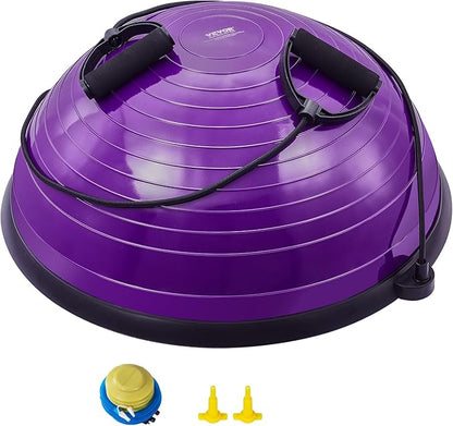 VEVOR Half Exercise Ball Trainer, 23/26 inch Balance Ball Trainer, 1500lbs Capacity Stability Ball, Yoga Ball with Resistance Bands & Foot Pump, Strength Fitness Ball for Home Gym Full Body Workout