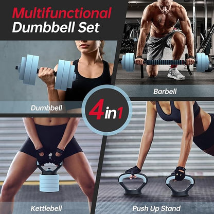 PASYOU Adjustable Dumbbell Set, 45lbs Free Weight Set with Connector, 5 in 1 Weight Set Used as Kettlebells, Barbell, Push up Stand, Fitness Exercises for Home Gym Suitable Men/Women