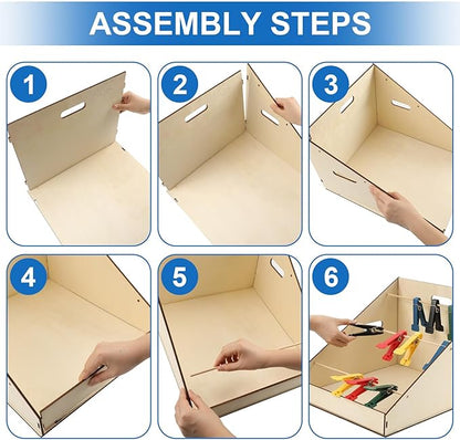 Poen 25 Pcs Graded Pinch Pin Exerciser, Finger Exerciser Hand Exercise Equipment with Wooden Storage Stand Occupational Trainer Tools Pinch Hand Clips for Conditioning Grip Strength Trainer