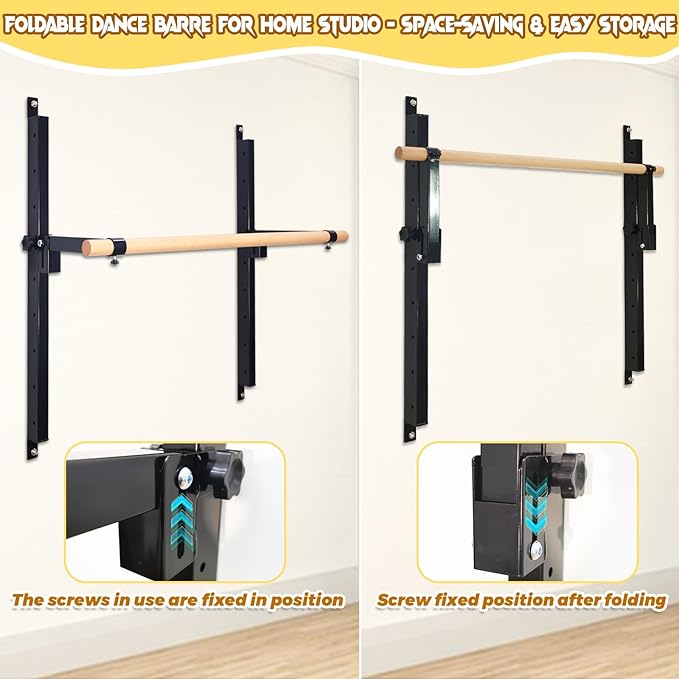 Height Adjustable Ballet Barre Foldable Ballet Bar Dance Training Barre,Wall Mount With Solid Beech Wood Bar,Home Fitness Equipment for Pull Up Stretching Never move or Shake