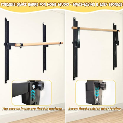 Height Adjustable Ballet Barre Foldable Ballet Bar Dance Training Barre,Wall Mount With Solid Beech Wood Bar,Home Fitness Equipment for Pull Up Stretching Never move or Shake