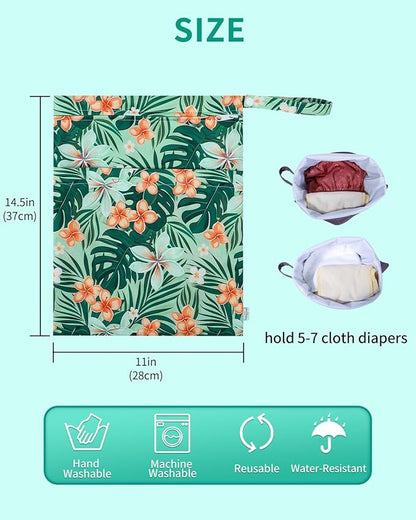 babygoal Wet Bags 3 Pack, Waterproof Travel Dry Bags for Baby Diapers, Beach, Pool, Gym, Swimsuits, Food Storage and Wet Clothes-Hawaii Flower Design