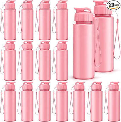 Mifoci 20 Pieces Water Bottle Bulk 17 oz Plastic Water Bottles Bulk Gym Sports Adults Reusable Large Bottles with Leak Proof Flip Top for Party Outdoor (Solid Pink)