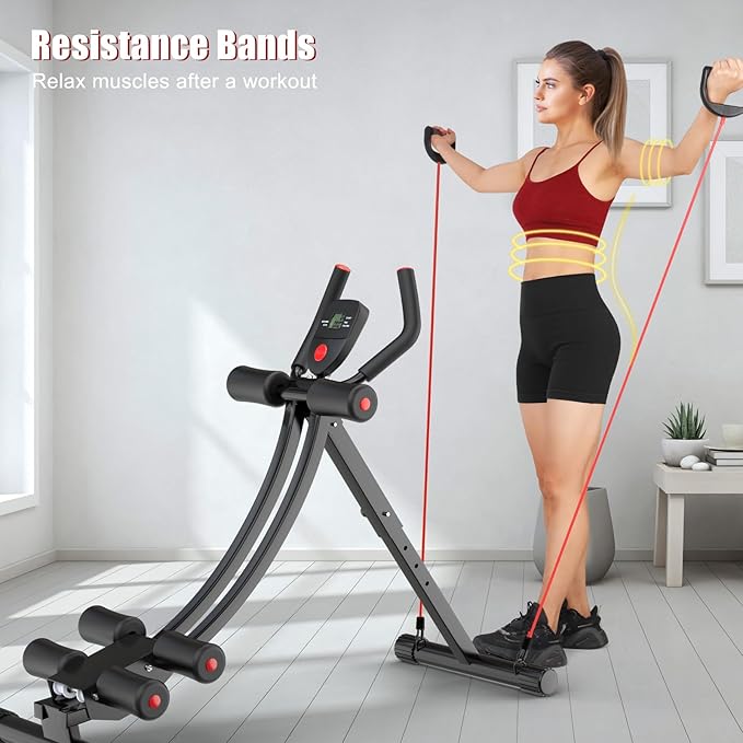 Ab Workout Equipment, Ab Machine for Women, Adjustable Core Abdominal Exercise Fitness Equipment, Foldable Waist Trainer Ab Crunch Home Gym Systems for Beginners