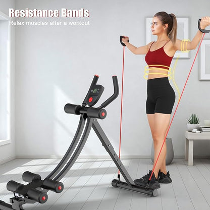 Ab Workout Equipment, Ab Machine for Women, Adjustable Core Abdominal Exercise Fitness Equipment, Foldable Waist Trainer Ab Crunch Home Gym Systems for Beginners