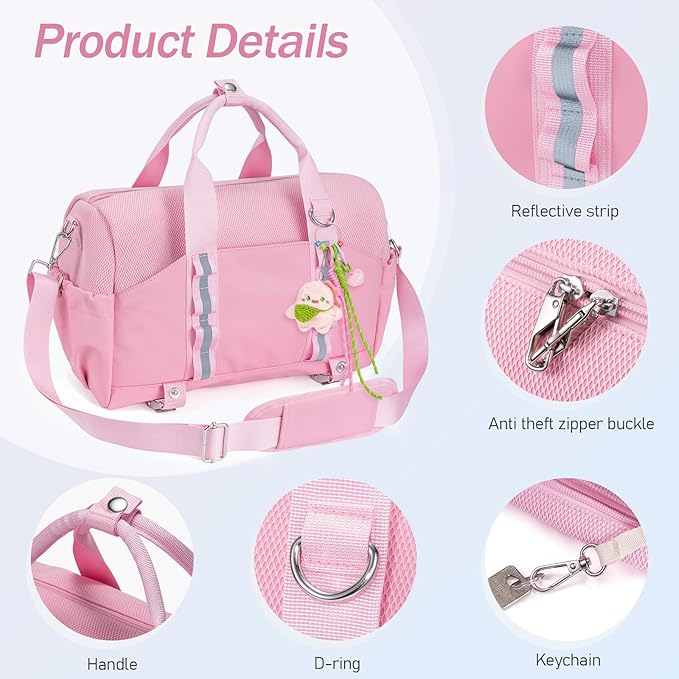 Small Gym Bag with Yoga Mat Holder for Women and Mens Mini Gym Duffle Bag with Wet Compartment and Anti-Theft Zipper 14 inchs Lightweight Gym Tote Bag for Work Out Travel- Pink