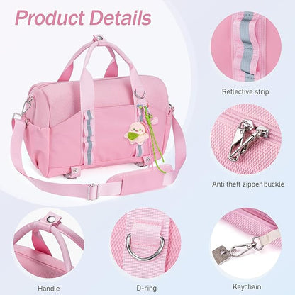 Small Gym Bag with Yoga Mat Holder for Women and Mens Mini Gym Duffle Bag with Wet Compartment and Anti-Theft Zipper 14 inchs Lightweight Gym Tote Bag for Work Out Travel- Pink