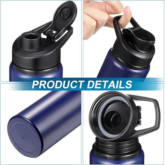 CHENGU 4 Pcs Aluminum Water Bottle 25oz Aluminum Reusable Bottles Lightweight Snap Lid Sports Water Multipack Easy Carry Leak Proof Travel for Gym Camping Hiking Outdoor Fishing (Blue)