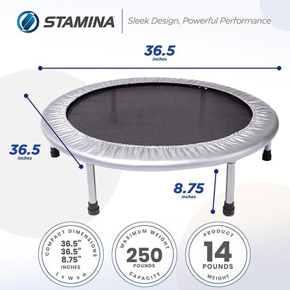 Stamina Folding Trampoline with Smart Workout App, Black - Portable Fitness Rebounder for Home Gym, Cardio & Strength Training, Jumping Exercise Equipment