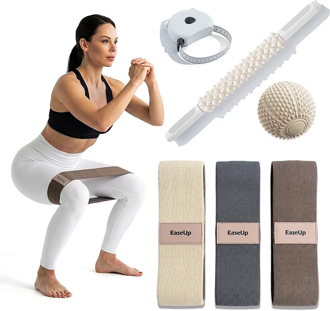 EaseUp Resistance Bands Set for Working Out,Muscle Roller Massage Roller Stick,Massage Ball Yoga Set,Pilates kit for Home Workouts for Beginners
