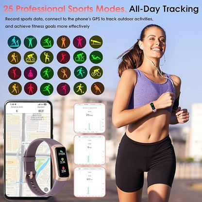 Fitness Tracker, 24/7 Heart Rate Blood Oxygen Blood Pressure Body Temp Monitor Sleep Calorie Tracker with 1.1" AMOLED Touch Color Screen Pedometer Smart Watch Waterproof for Women Men (Bordeaux)