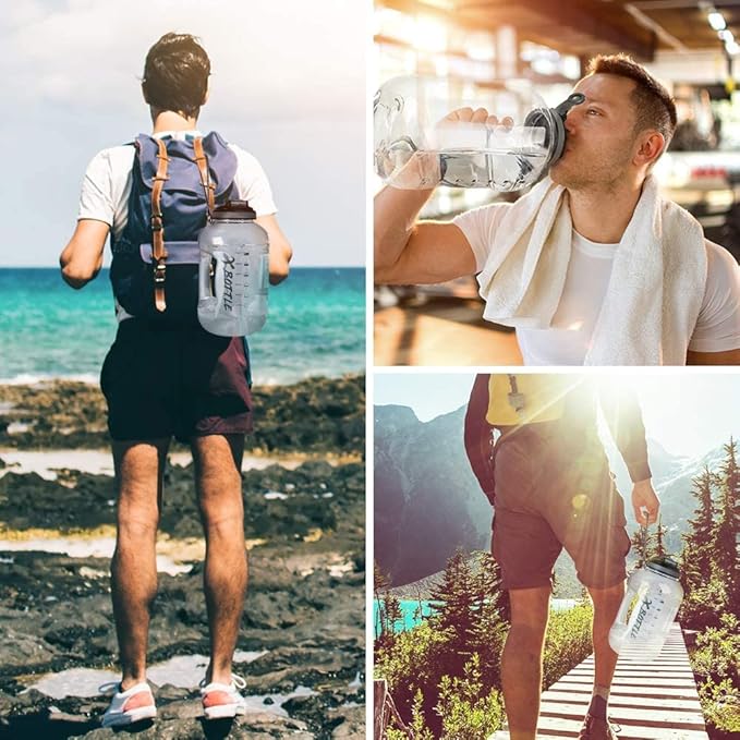1 Gallon Water Bottle with Chug lid, BPA Free Dishwasher Safe 128oz Large Water Bottle with Motivational Time Marker and Handle Leak-proof Big Water Jug for Camping Sports Workouts (chug lid)