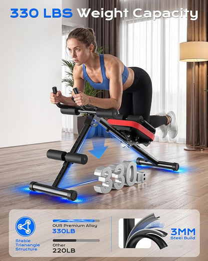 Bigzzia Ab Machine, 5-in-1 Adjustable Ab Workout Bench Core Abdomen Trainer for Stomach Workout, Crunch Machine Exercise Equipment for Home Gym - Sit UP, Push UP, Leg Press, Glider, Roman Chair, 330lbs Capacity