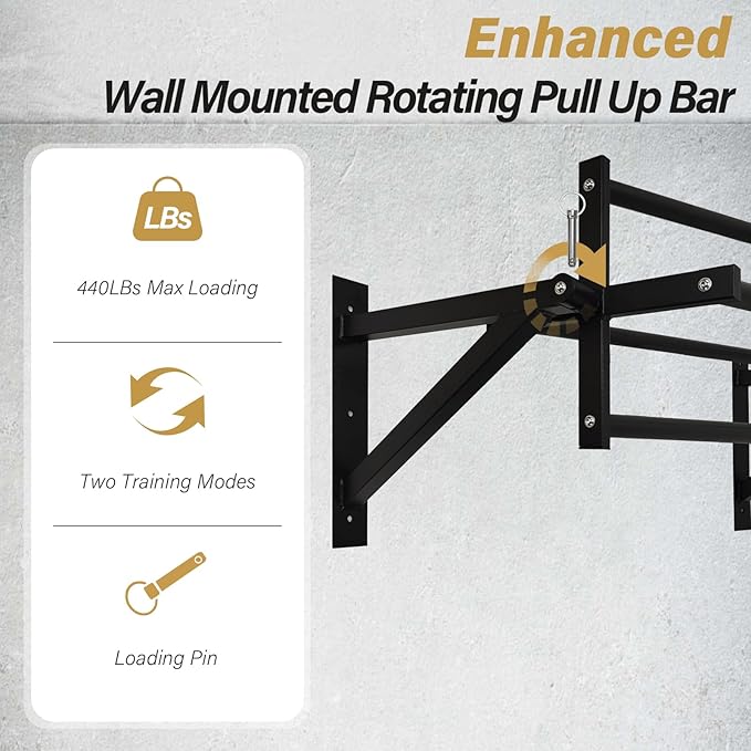 BDL Wall Mounted Pull Up Bar Chin Up bar Multifunctional Dip Station for Indoor Home Gym Workout, Power Tower Set Training Equipment Fitness Dip Stand Supports to 440 Lbs