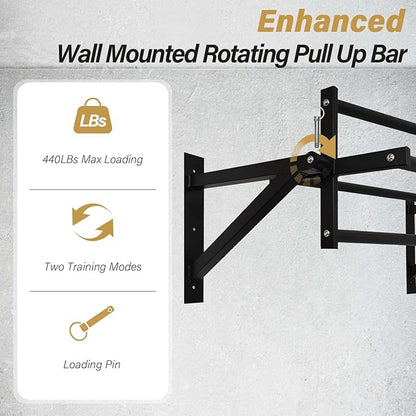BDL Wall Mounted Pull Up Bar Chin Up bar Multifunctional Dip Station for Indoor Home Gym Workout, Power Tower Set Training Equipment Fitness Dip Stand Supports to 440 Lbs