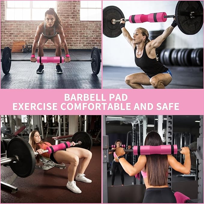Barbell Pad Set for Squat,10 PCS Hip Thrusts Workout Foam Weight Lifting Bar Cushion with 2 Gym Ankle Straps,3 Hip Resistance Bands,2 Lifting Strap,Barbell Pad and Carry Bag