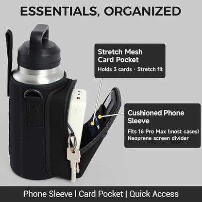 Magnetic Water Bottle Holder for Steel Gym Equipment, Hands-Free Bottle & Phone Carry for Training Sessions, Fits 24–40 oz Bottles, Neoprene Crossbody Carrier Bag