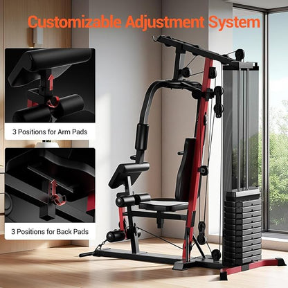 Home Gym System, Multifunctional Home Gym with 160LB Weight Stack, Equipment All-in-One Workout Station, Full Body Strength Training System