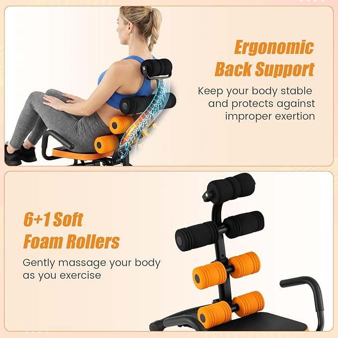 GYMAX Ab Machine, Adjustable Sit Up Exercise Equipment with Foam Roller & Handle, Multifunctional Workout Ab Trainer for Home Gym, Core Muscle Exercise Bench Press for Men Women