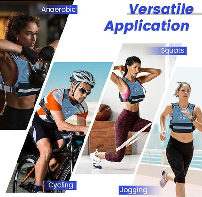 VBSD Adjustable Weighted Vest for Women Men 4-10lb/11-20lb/20-32lb Vest with 6 Ironsand Weights Body Weight Vest with Reflective Strip for Running Walking Strength Training Workouts