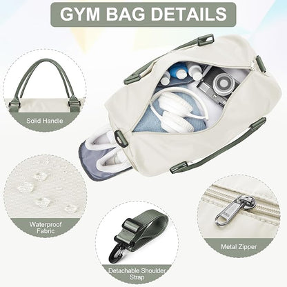 Gym Bag for Women with Shoes Compartment,Small Duffel Bag Sport bag with Toiletry Bag Overnight Travel Tote Bags Weekender Carry on Bag Personal Item Bags for Airlines Beige Green