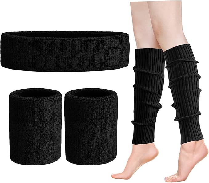 Leg Warmers for Women 80s Headband Wristbands Neon Leg Warmers Set for Sport Yoga - 80s Workout Clothes 90s Outfit for Women