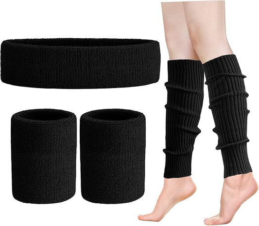 Leg Warmers for Women 80s Headband Wristbands Neon Leg Warmers Set for Sport Yoga - 80s Workout Clothes 90s Outfit for Women