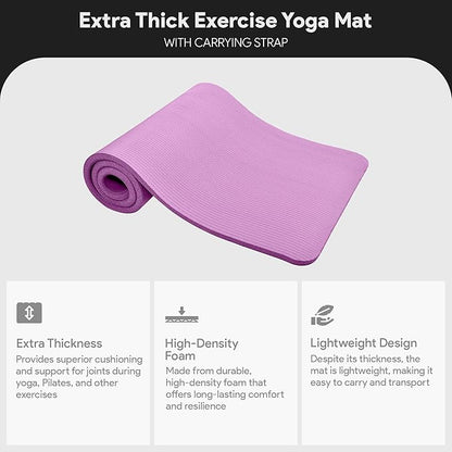 BalanceFrom 71x24 Inches Extra Thick Yoga Mat 1-Inch High-Density Foam – Roll-Up Exercise Pad with Double-Sided Non-Slip Surface and Carrying Strap for Pilates and Home Workouts, Multiple Colors