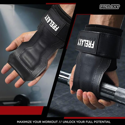 Frelaxy Lifting Wrist Straps, Rubber Weight Lifting Grips with Non-Slip Palm & Wrist Wraps Support for Deadlifts, Pull Ups, Rows, Heavy Powerlifting, Lat Pulldowns