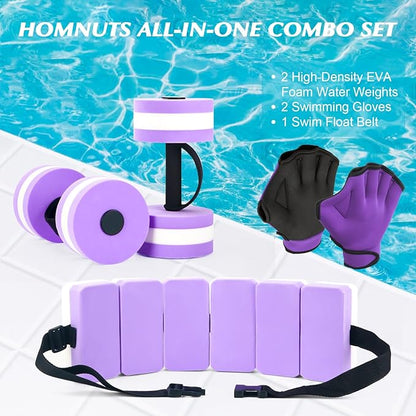 Water Dumbbells Aquatic Exercise Combo Set, High Density Water Weight, Swimming Belt, Swimming Aquatic Gloves for Swim Fitness Training Water Exercise