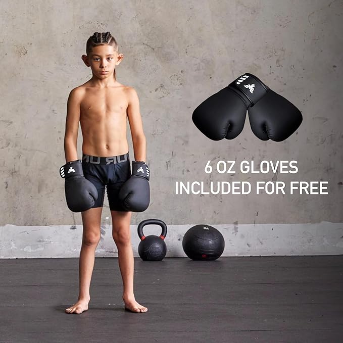 Elite Sports Kids Boxing Punching Bag Set - 2 ft Heavy Boxing Bag, 6oz Gloves & Phone Case – Youth Boxing, MMA, Home Gym & Martial Arts Training Equipment (Unfilled)