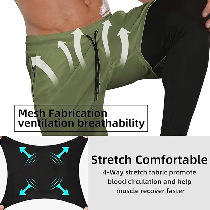 OEBLD Mens 2 in 1 Athletic Running Pants Quick Dry Gym Workout Shorts for Men Compression Pants with Pockets