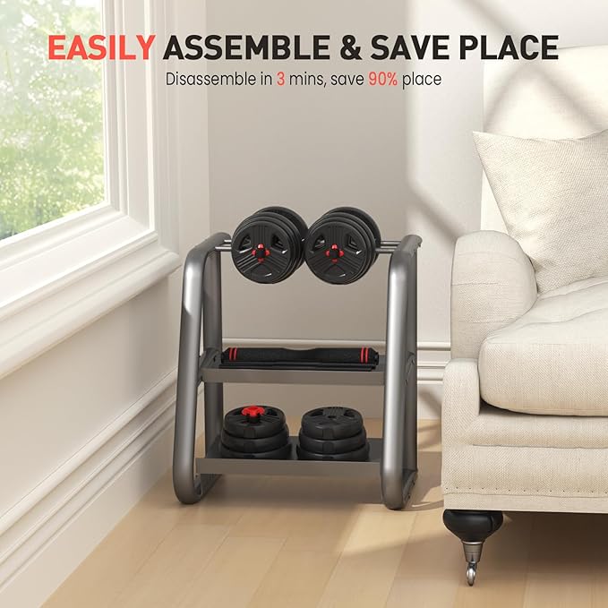 Adjustable Dumbbell Set, 20/30/40/60/80 lb Free Weight Set with Connector, 3-in-1 Design for Dumbbell, Barbell, and Weight Plate Training, Home Gym Fitness Equipment for Men and Women
