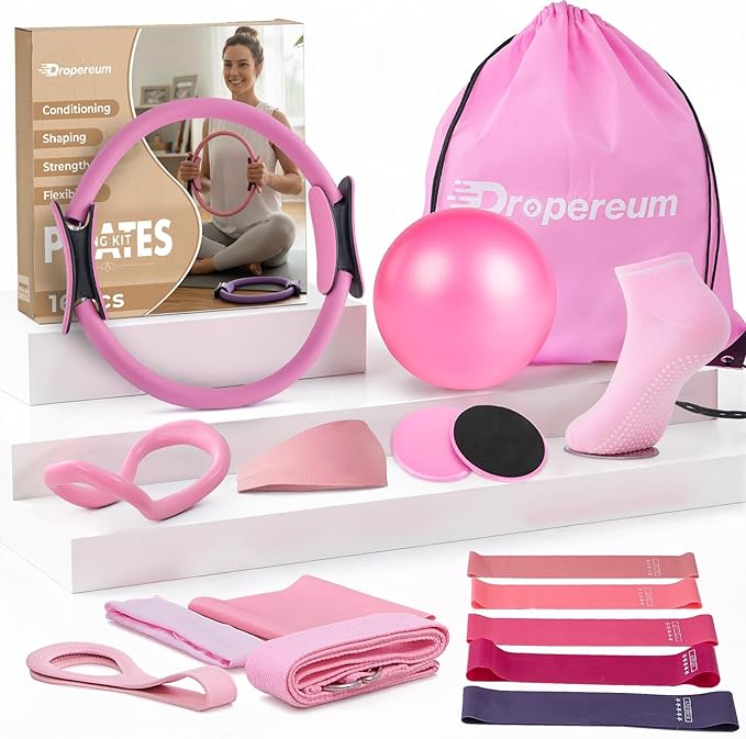 Pilates Kit for Women – 16PCS Home Pilates Workout Kit for Beginners, Pilates Ring Set with Ball, Resistance Bands & Accessories, Full Body Toning Equipment for Home Workouts