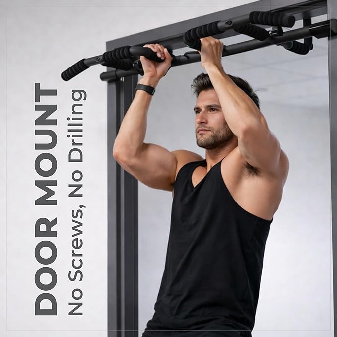 HANZO Doorway Pull Up Bar – Upgraded Heavy Duty Multi-Grip Chin Up Bar for Home Gym – No Screws, Strength Training Workout Bar, Door Gym Pullup Bar