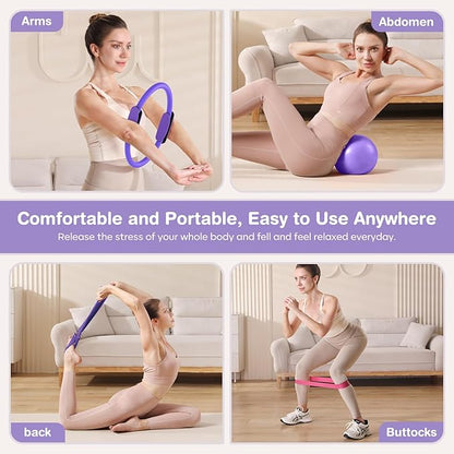 Pilates Kit 13Pcs Home Pilates Essentials Workout Kit with 13" Ring, 10" Ball and Resistance Bands for Women at Home Pilates Equipment Set for Beginners