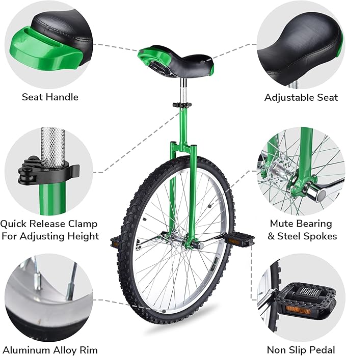 AW 16/18/20/24 Inch Wheel Outdoor Unicycle Adjustable Seat Exercise Bicycle Fit Adults Kids Outdoor Sports Fitness Exercise, for Choice