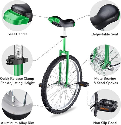 AW 16/18/20/24 Inch Wheel Outdoor Unicycle Adjustable Seat Exercise Bicycle Fit Adults Kids Outdoor Sports Fitness Exercise, for Choice