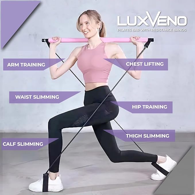 Pilates Bar Kit with Resistance Bands, Multifunctional Home Gym Equipment for Small Space, Stretched Fusion Toning Bar