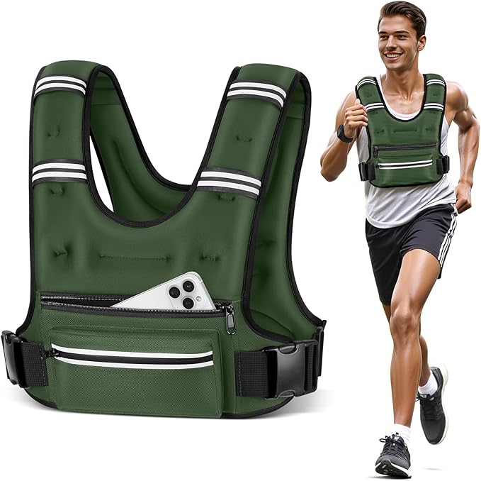 Weighted Vests for Women Men, 8 12 16 20 lb Weighted Vest with Storage Pockets, Rucking Vest with Reflective Stripe, Adjustable Straps Weight Vest for Running, Walking, Workout, Training