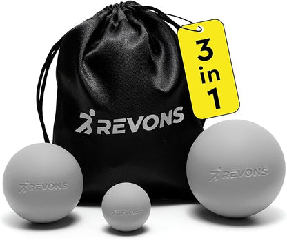 3 in 1 Massage Ball Set - Lacrosse Balls for Myofascial Release, Back Pain Relief, Face Fitness, Trigger Points, Yoga, Physical Therapy, Muscle Recovery and Soft Deep Tissue Massage (Gray)