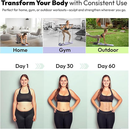 Pilates Reformer Equipment Board - 6 in 1 Portable Foldable Reformers Machine Kit for Home Workouts Pilates Flow & Ab Exercise - Multifunctional Folding Fitness Workout Set with Slider for Women