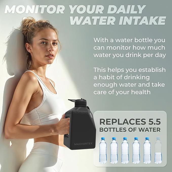 Magvortex Water Bottle 91oz, 2.7 liters, BPA-Free Plastic, Magnetic Phone Holder, Wide Mouth, Leakproof Flip-Top Lid, Large Daily Intake Chug Bottle for Hydration, Gym, Hiking & Daily Use