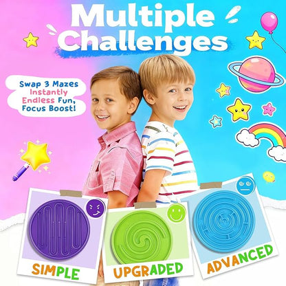 Maze Balance Board for Kids, 3 Replaceable Labyrinth Boards 140lbs Capacity - Sensory Integration & Proprioceptive Training Wobble Board for Therapy/Ski/Surf Prep