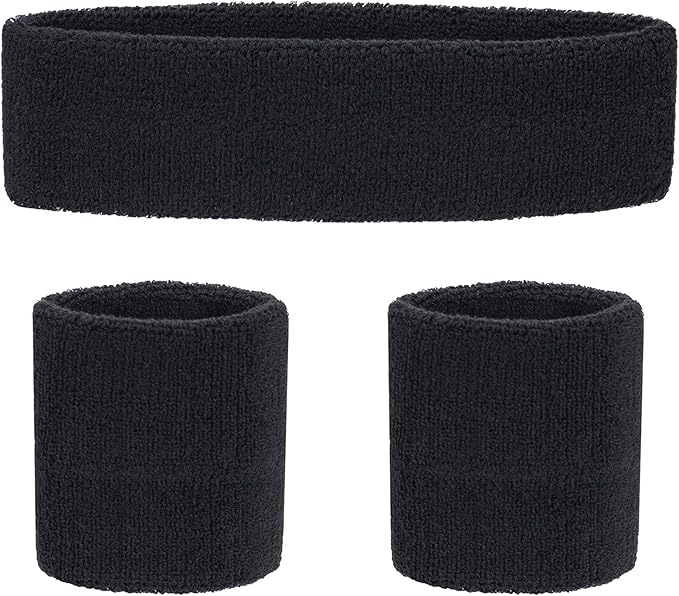 Sweatbands Headband and Wrist Set, Cotton Sweat Band for Athletic Men and Women, Sweatbands Sports Headbands for Working Out, Running, Basketball, Tennis, Yoga
