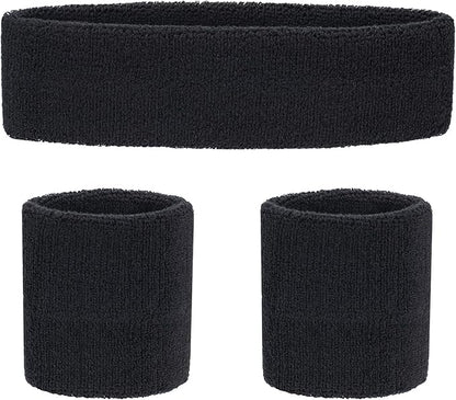 Sweatbands Headband and Wrist Set, Cotton Sweat Band for Athletic Men and Women, Sweatbands Sports Headbands for Working Out, Running, Basketball, Tennis, Yoga