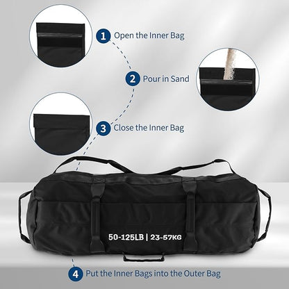 Sandbags for Workout,Adjustable Sand Bags for Fitness,Yoga, Strength Training and Full-Body Workouts,Black